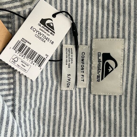 Quiksilver Covesea Comfort Fit Stripe Button-Up Shirt Small, ESTATE BLUE - Picture 6 of 9